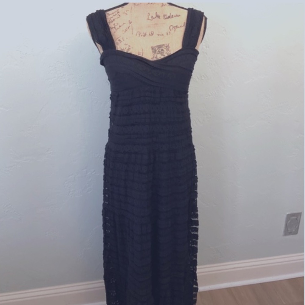 Y2K Max Studio Stretch lace layered Lace bandage Dress fairy 90s small black LBD